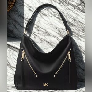 EUC Michael Kors Black Hobo Bag with Gold Accents